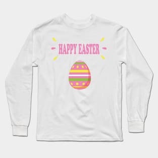 Happy Easter in Green Pink Yellow & White Long Sleeve T-Shirt